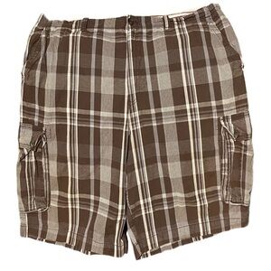 Retro Y2K Cargo Short Casual Golf Outdoor Preppy Brown Plaid Tag 58R Measured 54